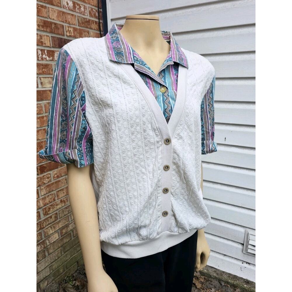 VTG Cricket Lane Sweater Vest Shirt Sz L Grandmacore Cottagecore Retro 90s Glam